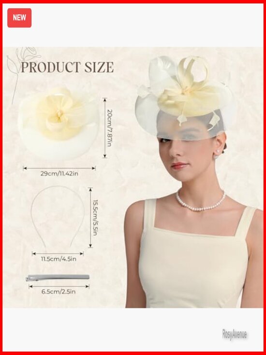 Derby Fascinator Hat with Feathers and Tulle for Weddings and Tea Parties main image 4